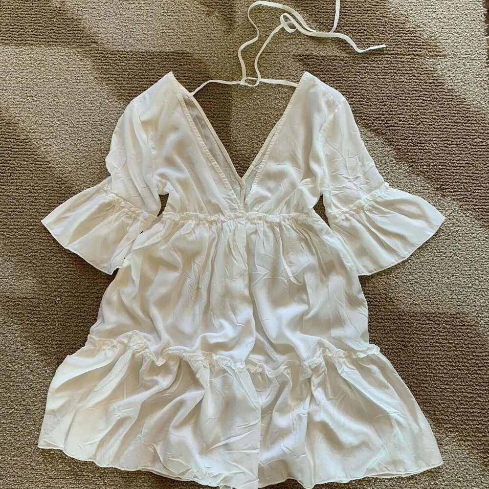 Bohemian White Cotton Tunic Mini Beach Dress - Picture 4 of 7